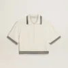 Camicie da donna corte in cotone bianco invecchiato con bordi a costine blu
