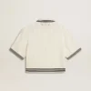 Camicie da donna corte in cotone bianco invecchiato con bordi a costine blu