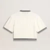 Camicie da donna corte in cotone bianco invecchiato con bordi a costine blu