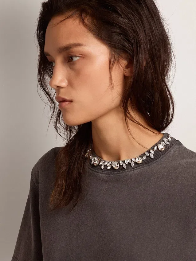 Camicie da donna grigio antracite con cristalli