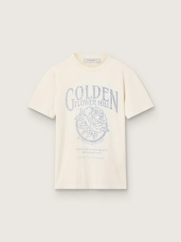 Camicie da donna in cotone bianco invecchiato con stampa vintage