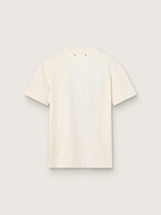 Camicie da donna in cotone bianco invecchiato con stampa vintage