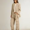 Camicie da donna in cotone bianco invecchiato con stampa vintage