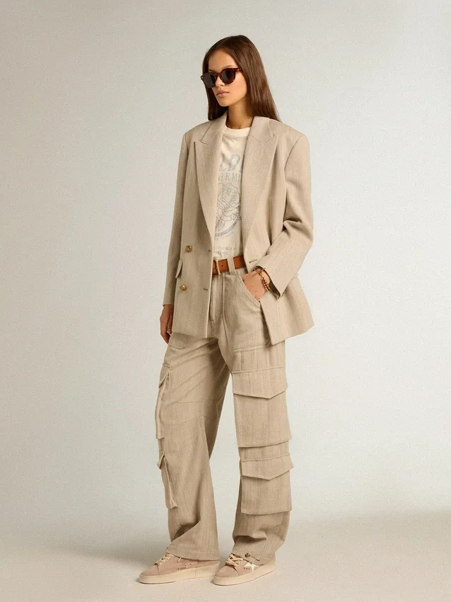 Camicie da donna in cotone bianco invecchiato con stampa vintage