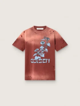 Camicie da donna in jersey di cotone color ruggine con stampa floreale