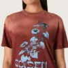 Camicie da donna in jersey di cotone color ruggine con stampa floreale