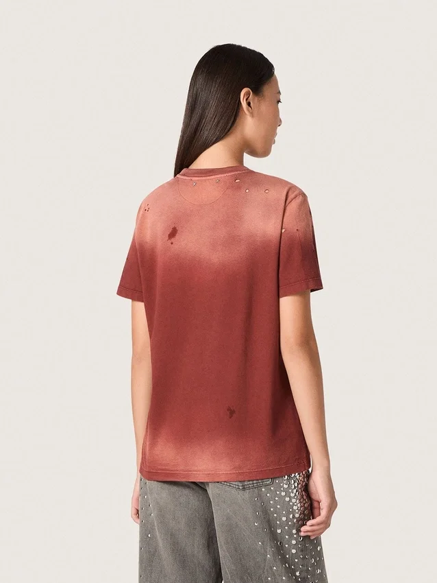 Camicie da donna in jersey di cotone color ruggine con stampa floreale