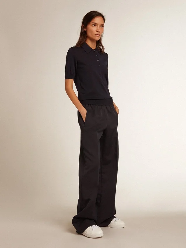 Camicie da donna in lana merino blu navy
