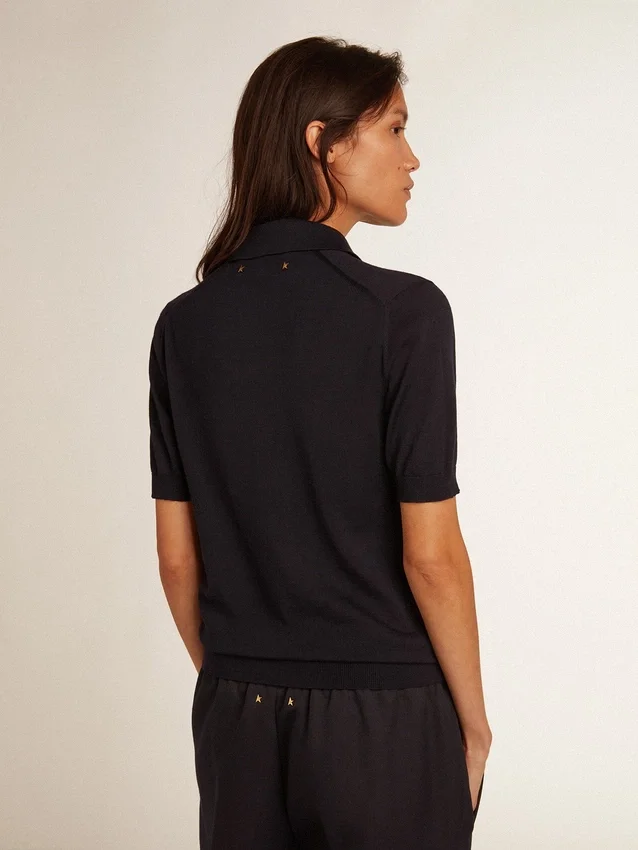 Camicie da donna in lana merino blu navy