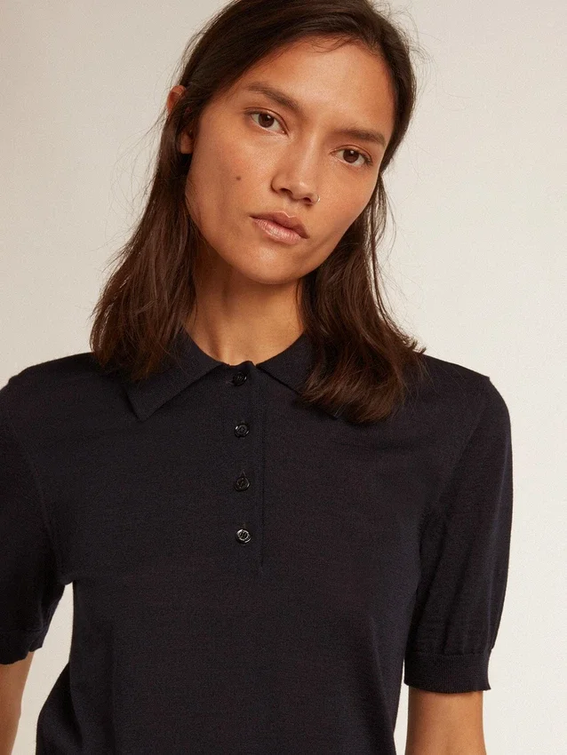 Camicie da donna in lana merino blu navy