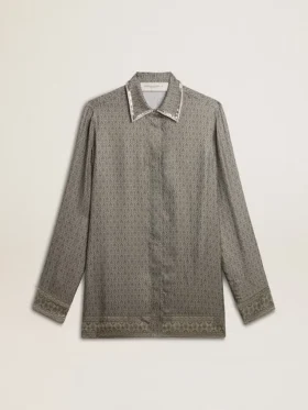 Camicie da donna in misto viscosa e seta verde con motivo floreale
