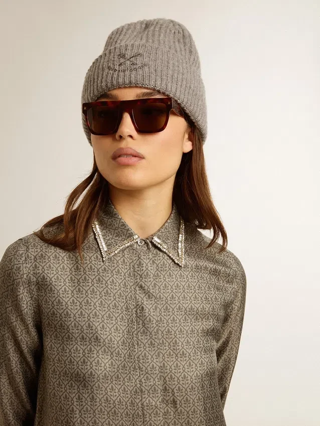 Camicie da donna in misto viscosa e seta verde con motivo floreale