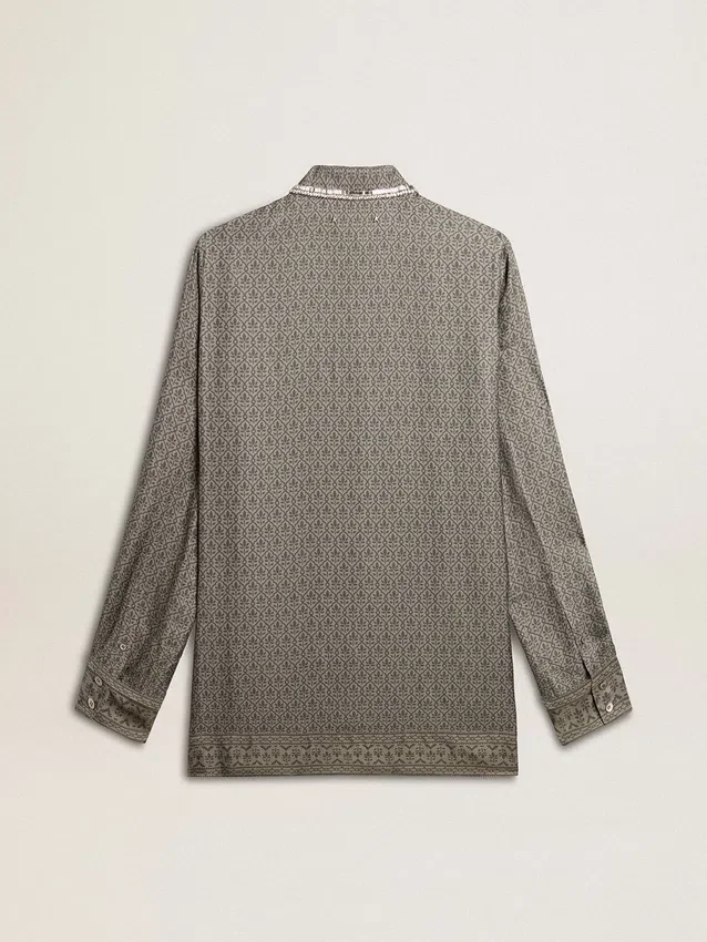 Camicie da donna in misto viscosa e seta verde con motivo floreale