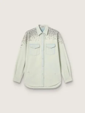 Camicie da donna in stile boyfriend sbiancate con cristalli cabochon
