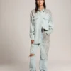 Camicie da donna in stile boyfriend sbiancate con cristalli cabochon
