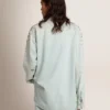 Camicie da donna in stile boyfriend sbiancate con cristalli cabochon