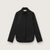 Camicie da donna in twill di lana nero con ricami floreali in perline di vetro