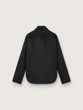 Camicie da donna in twill di lana nero con ricami floreali in perline di vetro
