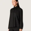 Camicie da donna in twill di lana nero con ricami floreali in perline di vetro