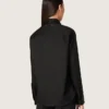 Camicie da donna in twill di lana nero con ricami floreali in perline di vetro