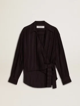 Camicie da donna nere a righe verticali con chiusura a nodo laterale