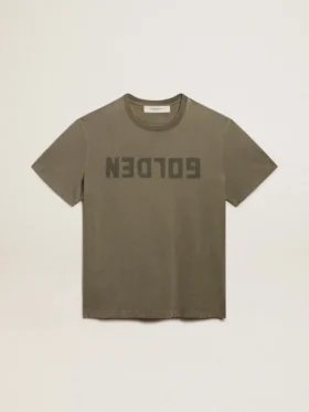 Camicie da donna verde oliva con scritte dorate