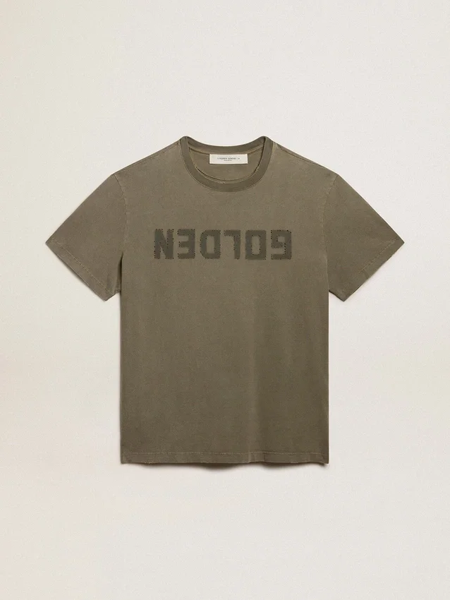 Camicie da donna verde oliva con scritte dorate