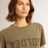 Camicie da donna verde oliva con scritte dorate