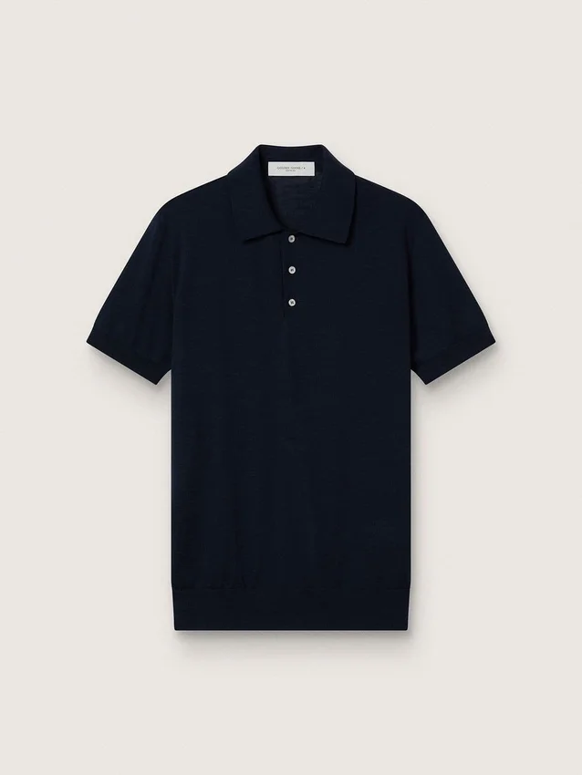 Camicie da uomo a maniche corte in lana merino blu navy