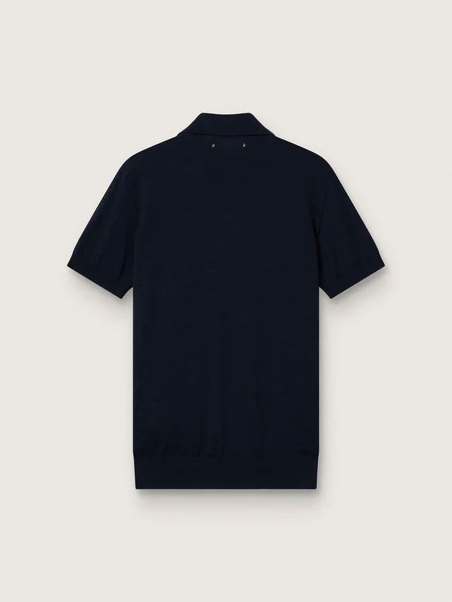 Camicie da uomo a maniche corte in lana merino blu navy