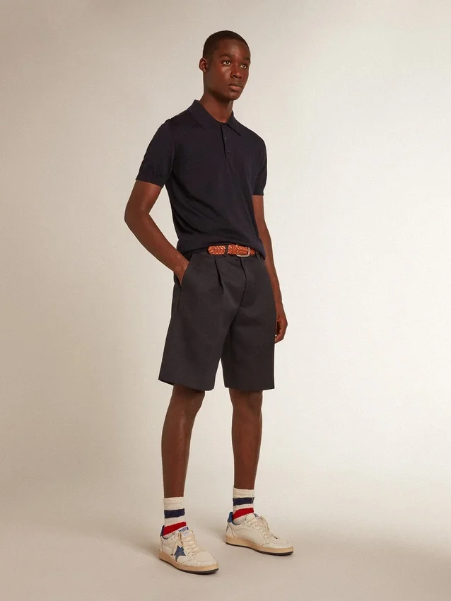 Camicie da uomo a maniche corte in lana merino blu navy