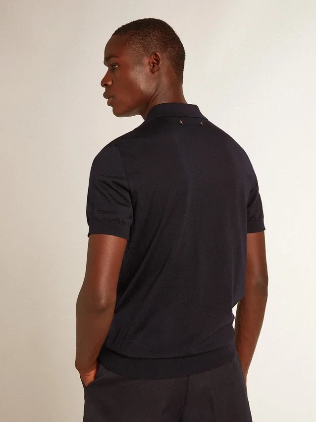 Camicie da uomo a maniche corte in lana merino blu navy