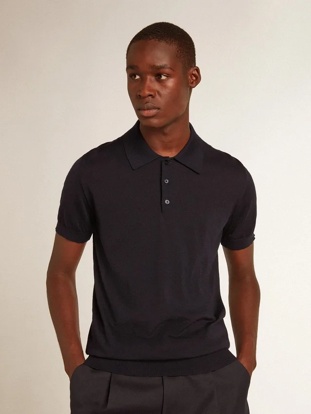 Camicie da uomo a maniche corte in lana merino blu navy