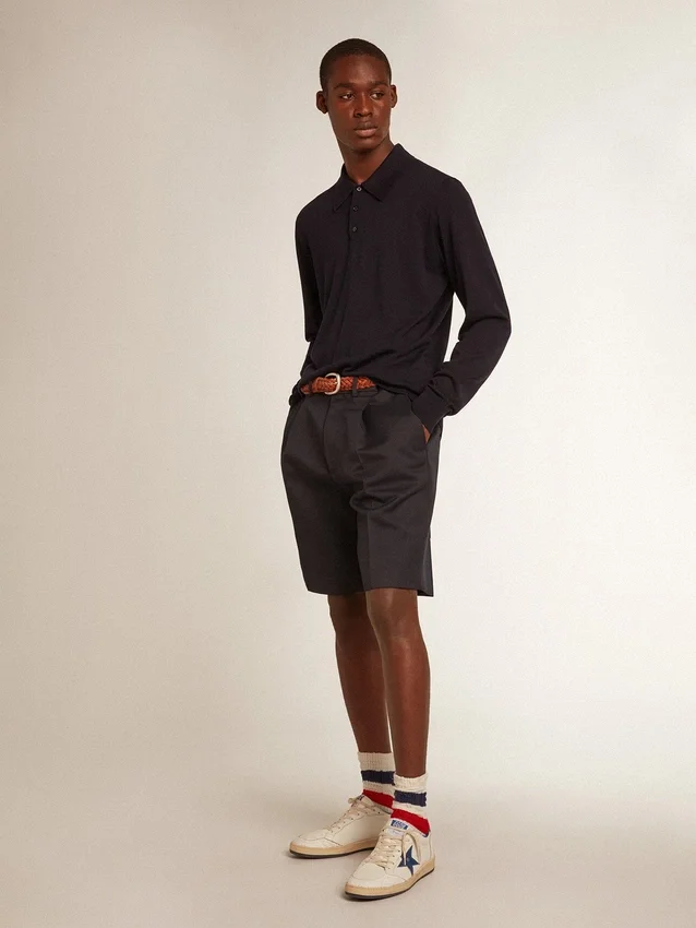 Camicie da uomo a maniche lunghe in lana merino blu navy