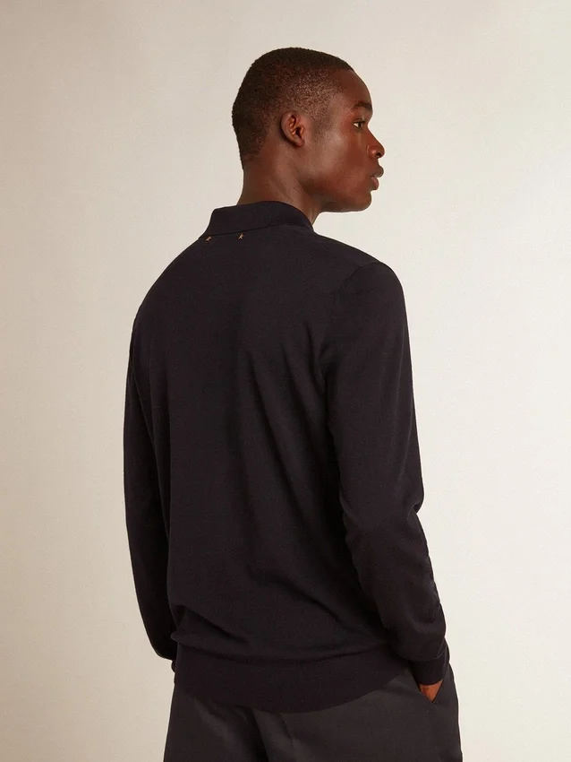 Camicie da uomo a maniche lunghe in lana merino blu navy