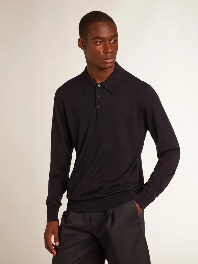 Camicie da uomo a maniche lunghe in lana merino blu navy