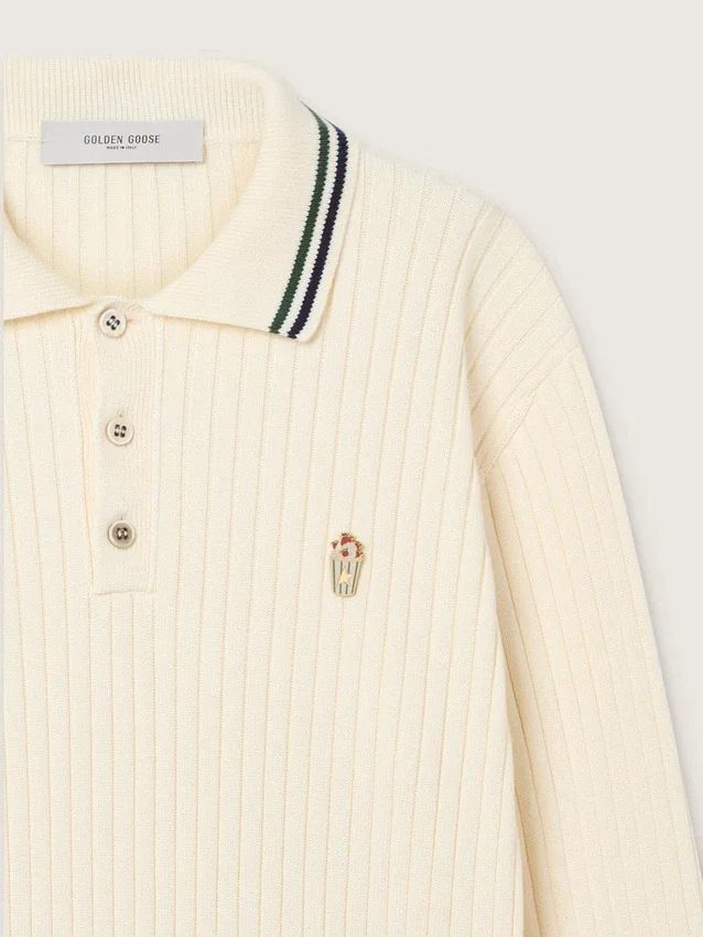 Camicie da uomo a maniche lunghe in maglia bianca con bordi a contrasto e spilla rimovibile
