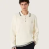 Camicie da uomo a maniche lunghe in maglia bianca con bordi a contrasto e spilla rimovibile