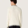 Camicie da uomo a maniche lunghe in maglia bianca con bordi a contrasto e spilla rimovibile