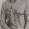 Camicie da uomo a righe bianche e blu con ricamo sul davanti