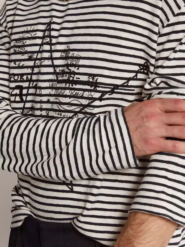Camicie da uomo a righe bianche e blu con ricamo sul davanti