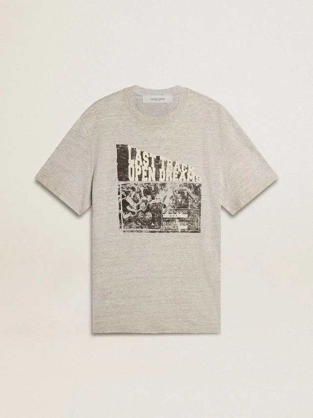 Camicie da uomo grigie effetto vintage con stampa sul davanti