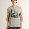 Camicie da uomo grigie effetto vintage con stampa sul davanti