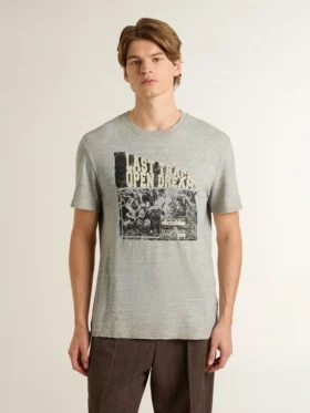 Camicie da uomo grigie effetto vintage con stampa sul davanti