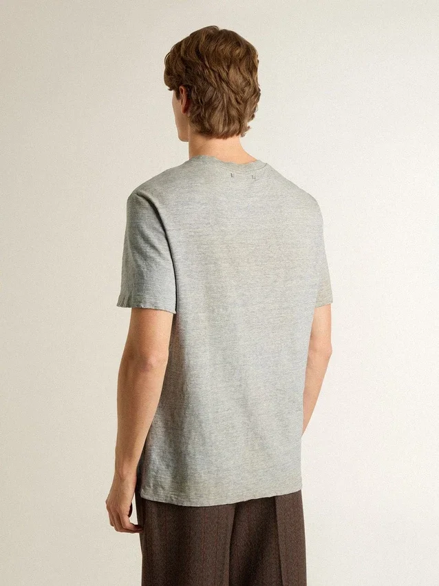Camicie da uomo grigie effetto vintage con stampa sul davanti