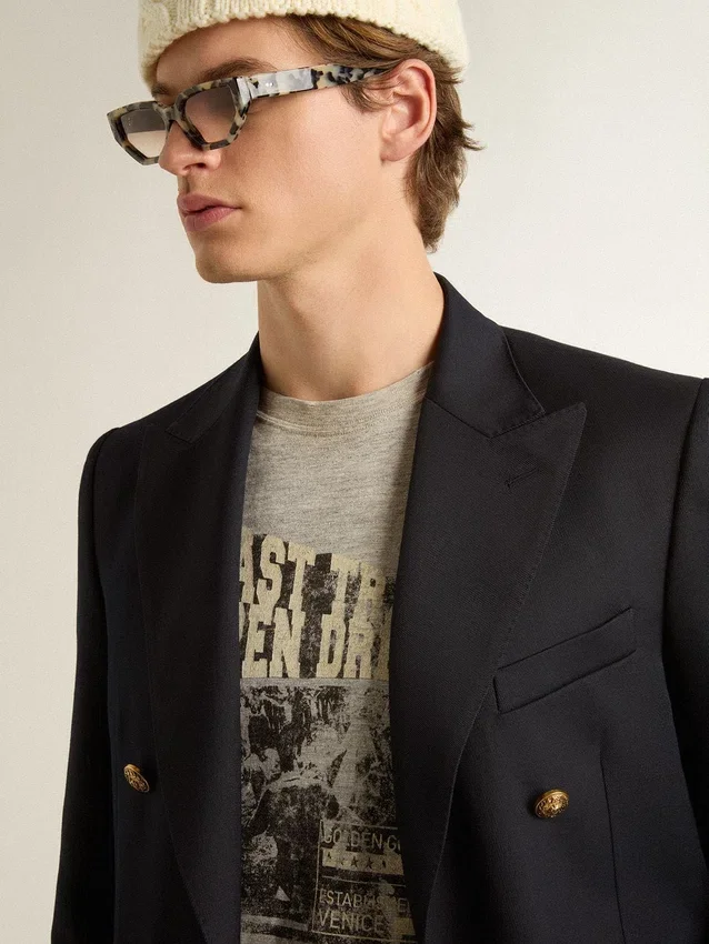Camicie da uomo grigie effetto vintage con stampa sul davanti