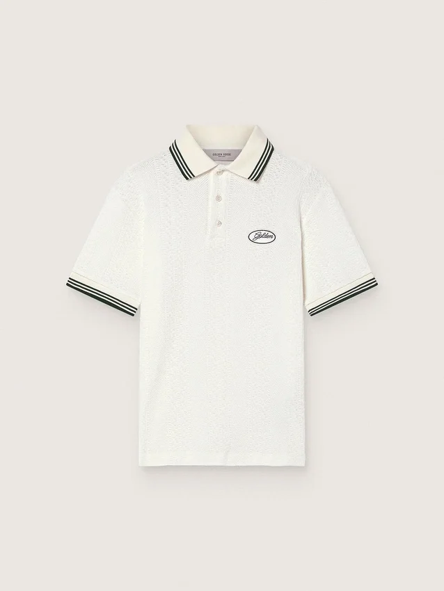 Camicie da uomo in cotone bianco con motivo jacquard traforato