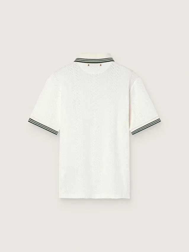 Camicie da uomo in cotone bianco con motivo jacquard traforato