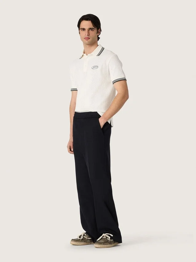Camicie da uomo in cotone bianco con motivo jacquard traforato