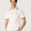 Camicie da uomo in cotone bianco con motivo jacquard traforato